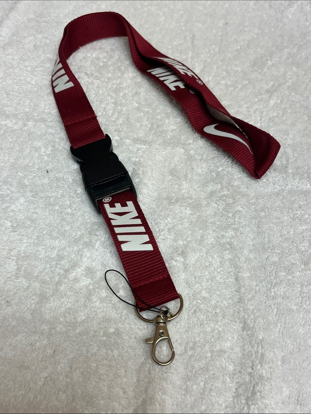 Nike Maroon and White Logo Lanyard with Metal Hook